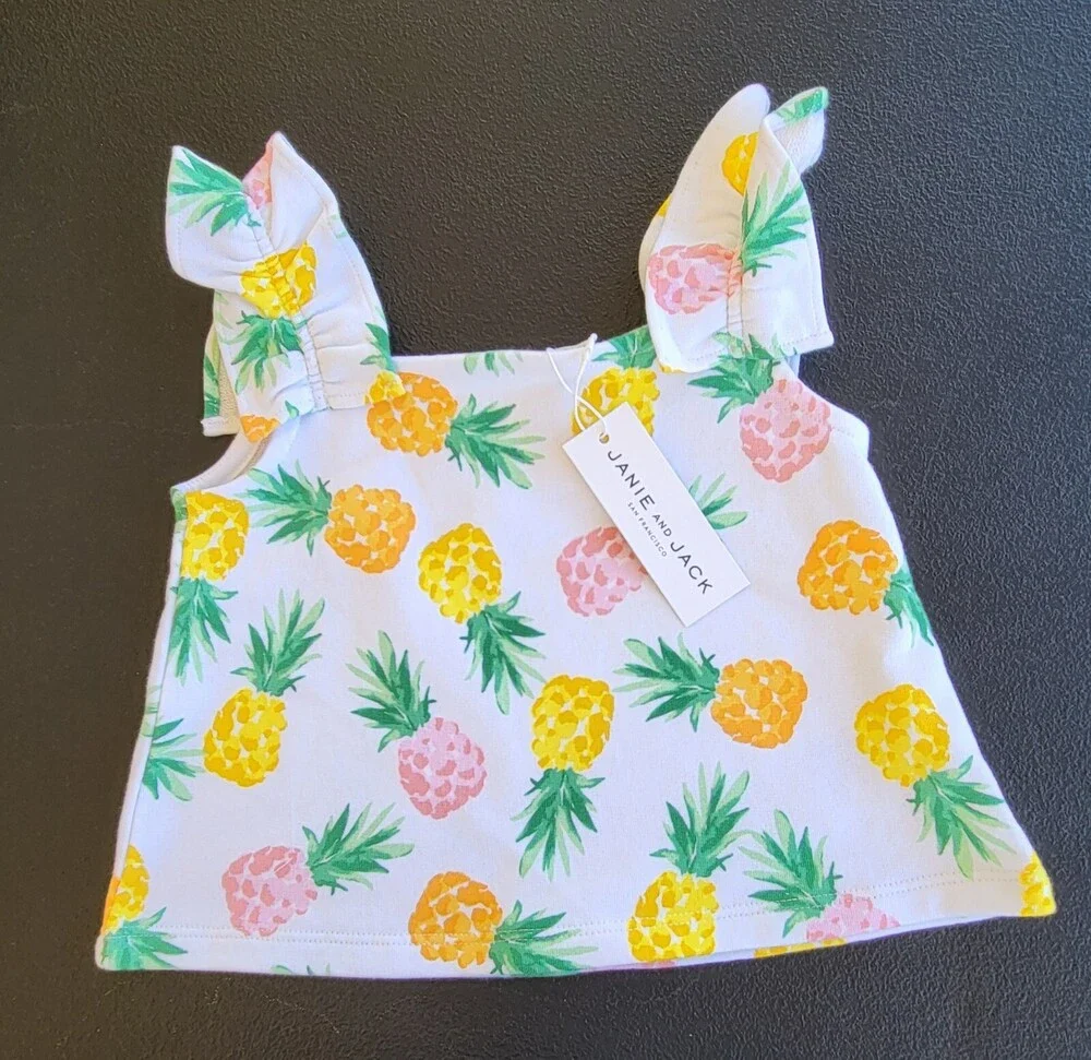 Janie and Jack Girl Pineapple Ruffle Strap French Terry Top White Size 4